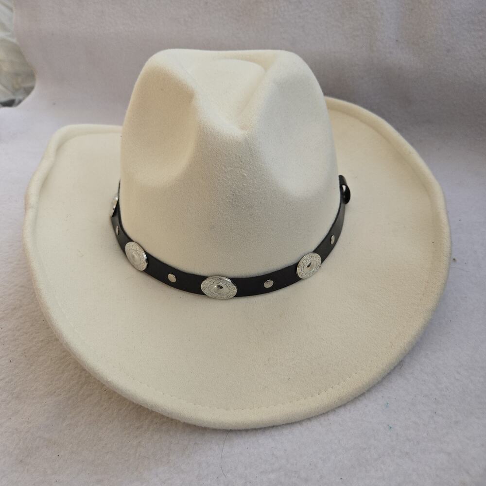 Light Beige Cotton Cowboy Hat Wide Brim Western Cowgirl Hat with Conchos
